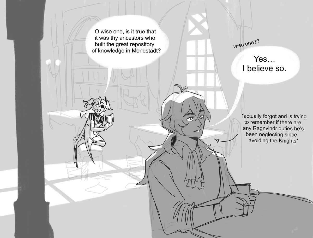 i think one of the other reasons #Fischl  would look up to #Diluc  is discovering that his ancestors built the library she found so much happiness and safety in