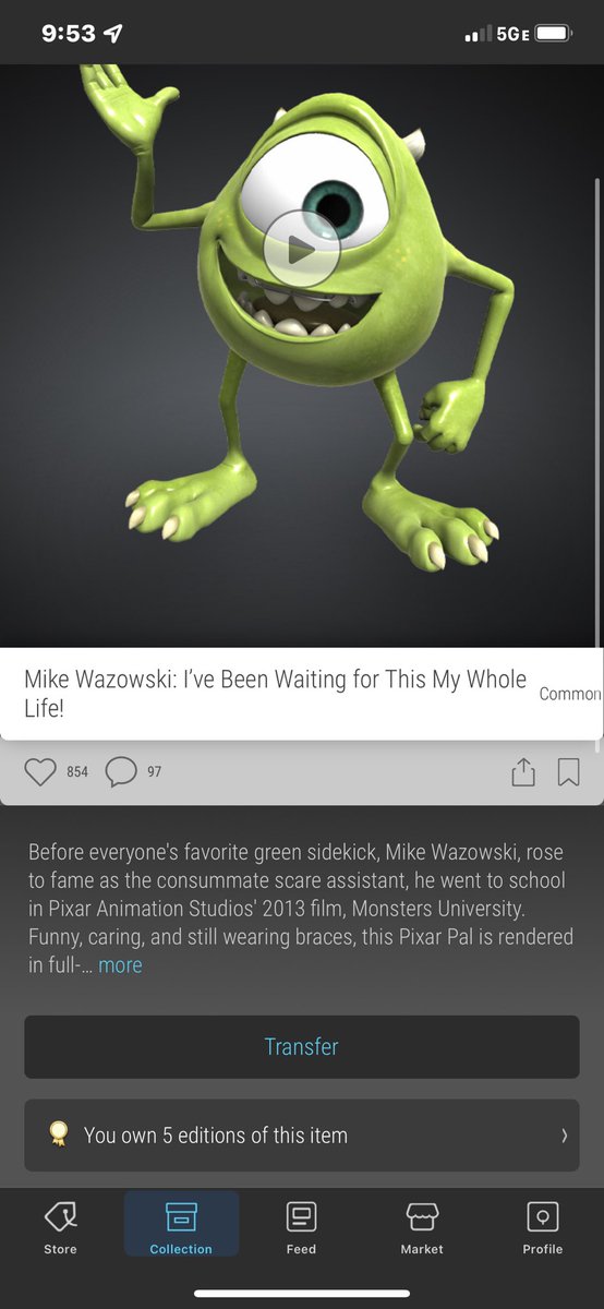 thecryptokaka's tweet photo. Earlier this morning, before market closed, I sniped my 5th sub-100 mint of Mike Wozowski! 🤯🚀 #scomi #veve #disney #monstersinc https://t.co/EdMgZ3OWLX