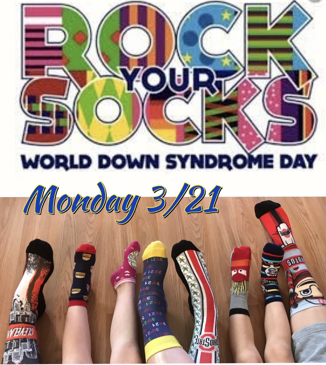 Tomorrow is World Down Syndrome Day.  Every year, on March 21, people all around the world come together to celebrate WDSD by wearing brightly colored, mismatched socks. Join us tomorrow by rockin' your funkiest socks to celebrate people who rock their extra chromosome. #WDSD2022