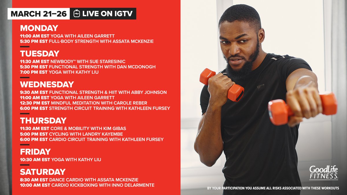 GoodLifeFitness's tweet photo. Join us virtually or at the gym and Get YOU Back with our free Instagram Live classes. 🔥 Which virtual classes you are tuning into? #GoodLifeAtHome https://t.co/uQuPrfDoNk