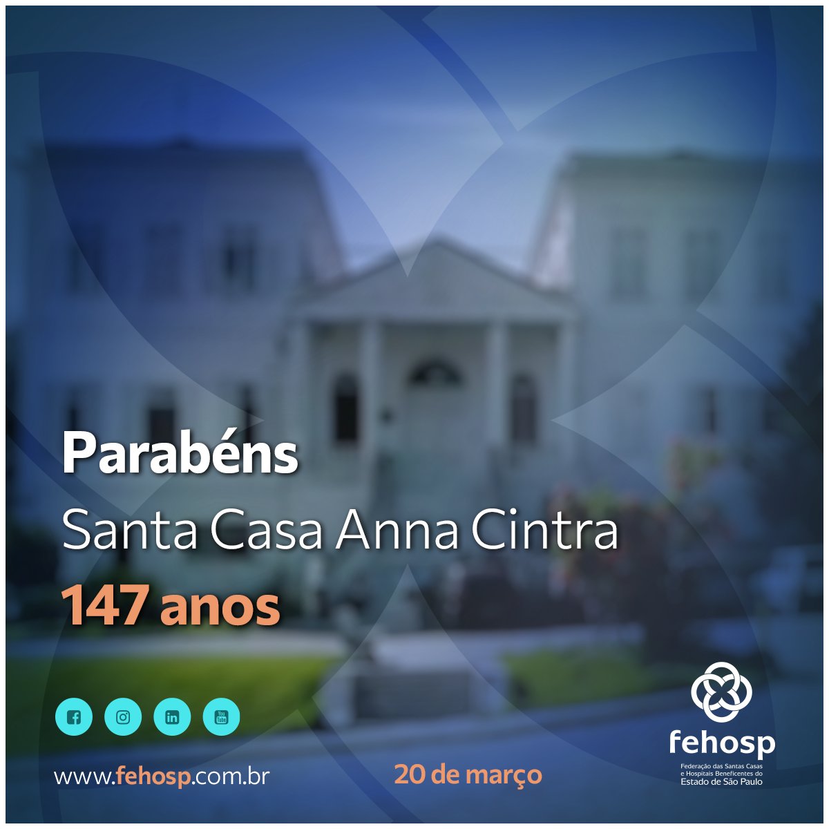 fehosp's tweet photo. Desejamos nossos parabéns a Santa Casa Anna Cintra de Amparo, pelos 147 anos de história e excelência hospitalar. 

#fehosp #santascasas #hospitaisfilantropicos #santacasaannacintra https://t.co/83GZWoP9s9