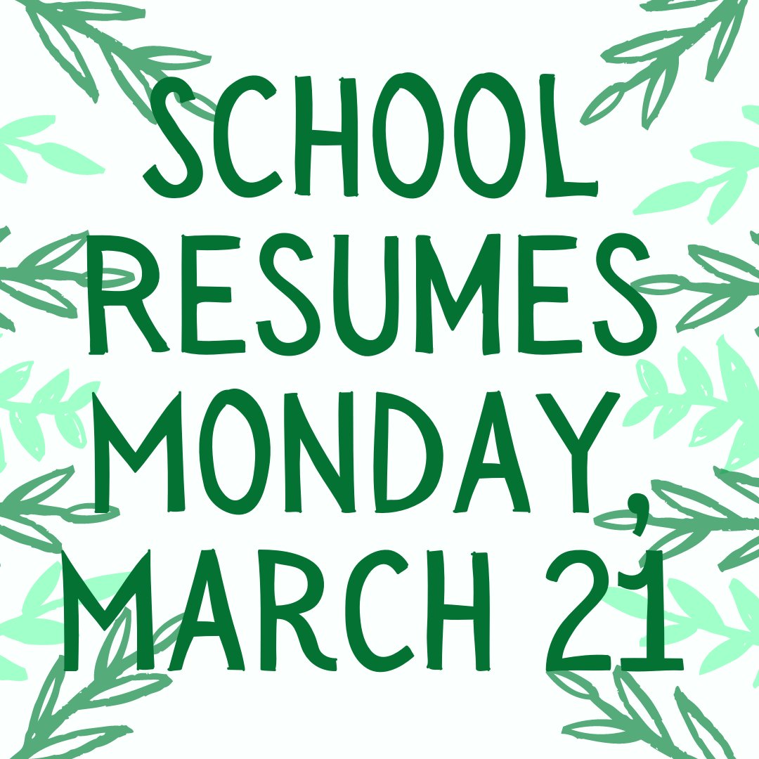 usd383's tweet photo. School resumes on Monday, March 21. We hope you had a refreshing spring break! https://t.co/pbgC6zwVdz