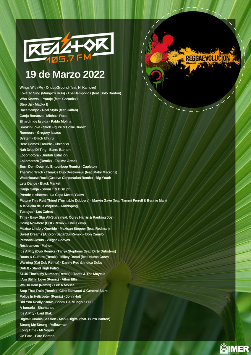 Reactor 105.7 FM (@reactor105) on Twitter photo Les compartimos la playlist que sonó Joshua en el DJ set que se aventó este 19 de marzo en <a href="/Reggaevolucion/">Reggaevolución</a> 🎛️😉 Les compartimos la playlist que sonó Joshua en el DJ set que se aventó este 19 de marzo en <a href="/Reggaevolucion/">Reggaevolución</a> 🎛️😉