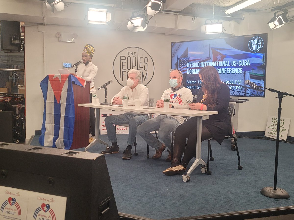 y_gala_lopez's tweet photo. #HappeningNow | March 20, begins the first panel of this Sunday's session of the Hybrid International #US🇺🇸-#Cuba🇨🇺 Normalization Conference, important event organized by #solidarity groups with Cuba and held @PeoplesForumNYC | #StopUSBlockade #UnblockCuba https://t.co/JnoORxff7C