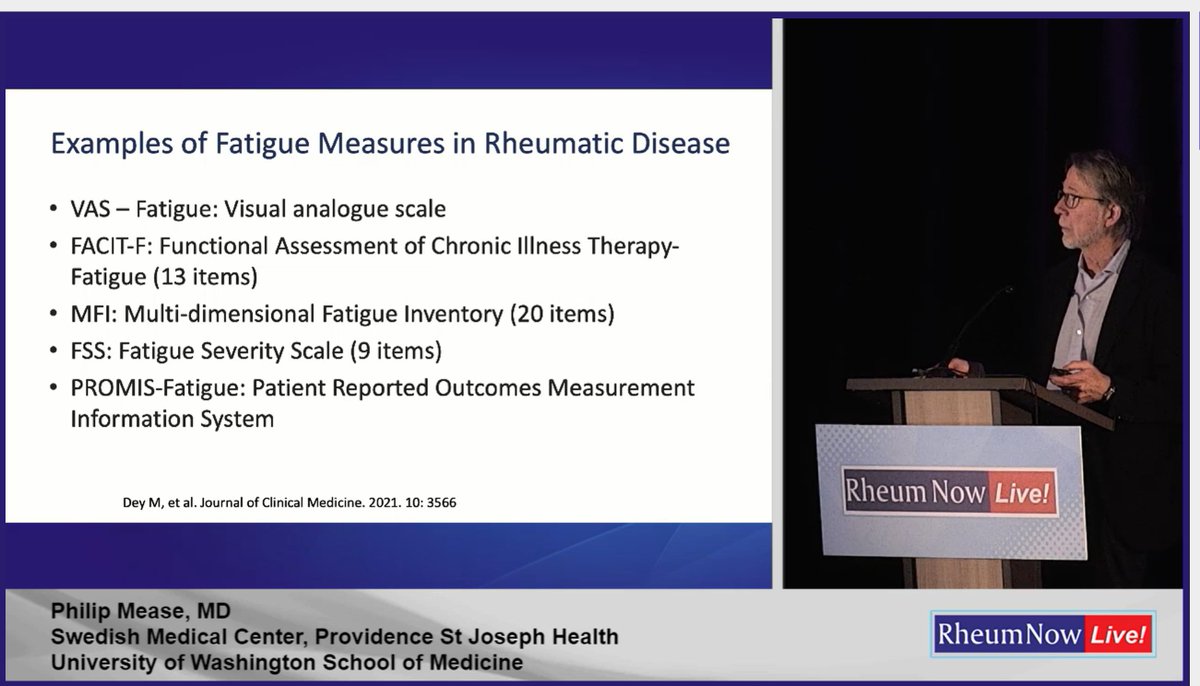 Dr. Mease reviews fatigue measures in rheumatic disease. Do you use any of these if your practice? #RNL2022 @RheumNow