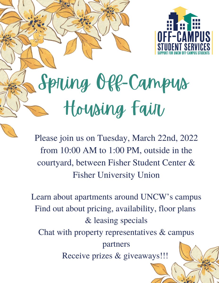 Seahawk_OCSS's tweet image. Please join us at the Spring Off-Campus Housing Fair on Tuesday, March 22nd, 2022 from 10:00 AM to 1:00 PM, outside in the courtyard, between Fisher Student Center &amp;amp; Fisher University Union!