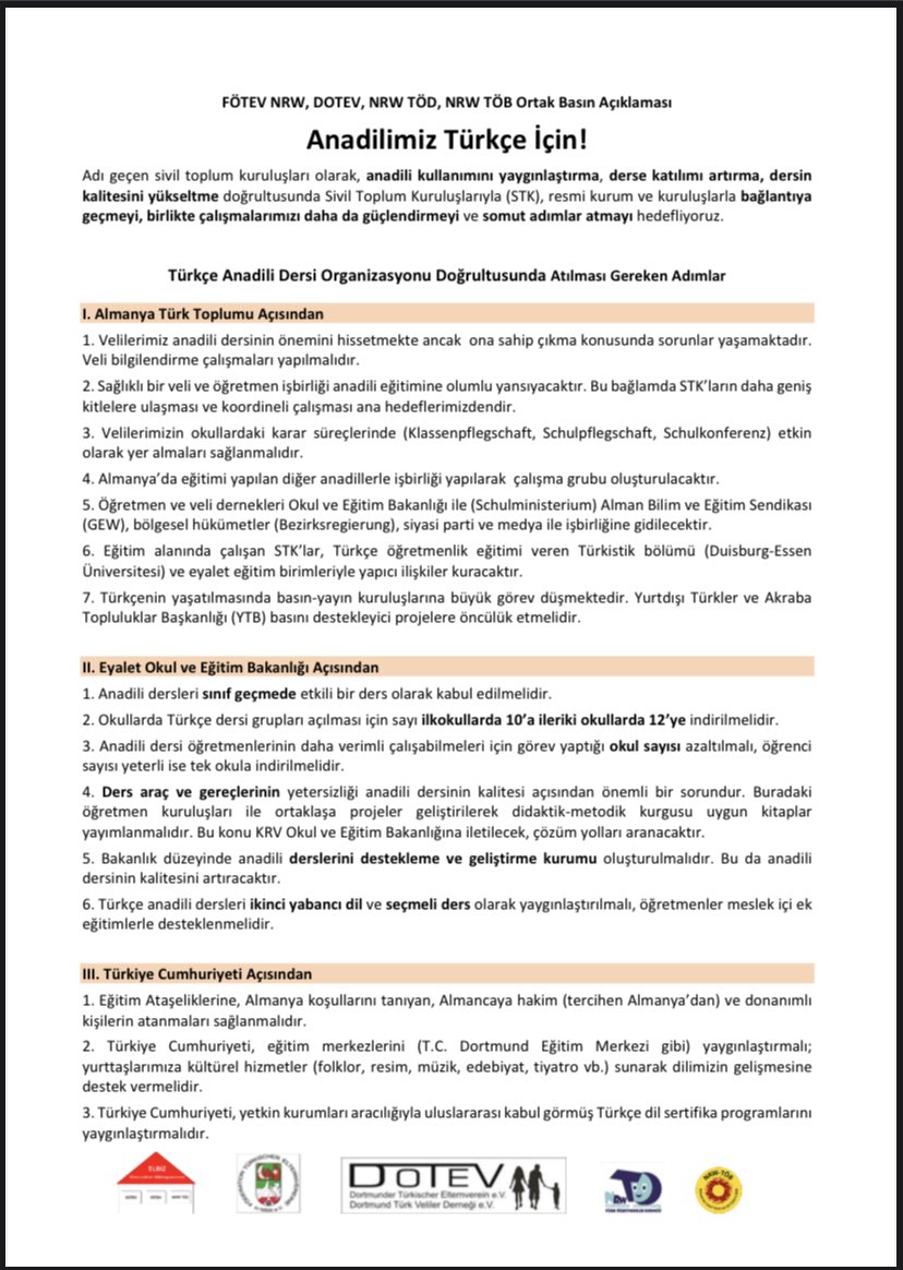 Anadilmiş TÜRKÇE için ortak basın Bildirisi.