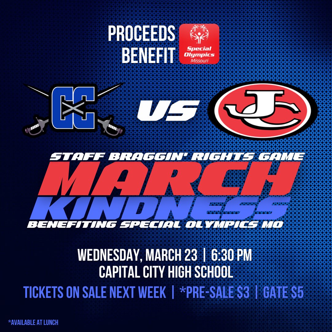 Come watch the JC staff take on the CC staff in the first ever March Kindness charity basketball game this Wednesday at Cap City High School. This is sure to be a great event! Tickets are $5 at the door or $3 ahead of time! #JayPride