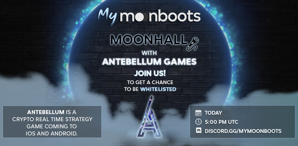 MoonbootsDao's tweet photo. We’ll shortly be chatting away with @AntebellumGames for the #MyMoonBoots #Moonhall 🌊💎 

🔹Join us today at 5 PM UTC! 
🔹 https://t.co/JczPp7SW47

💥 An EXCLUSIVE whitelist opportunity is available for participants only! https://t.co/diVn7iP91p