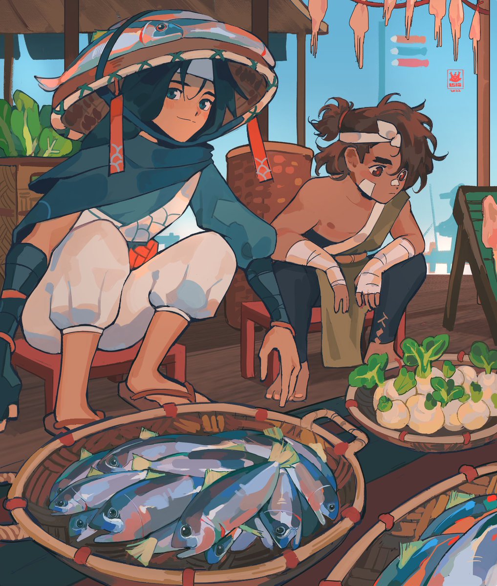 「[oc] helping out at the market! 🎏
#illu」|Lapstle 🍊🍰 working on comms!のイラスト