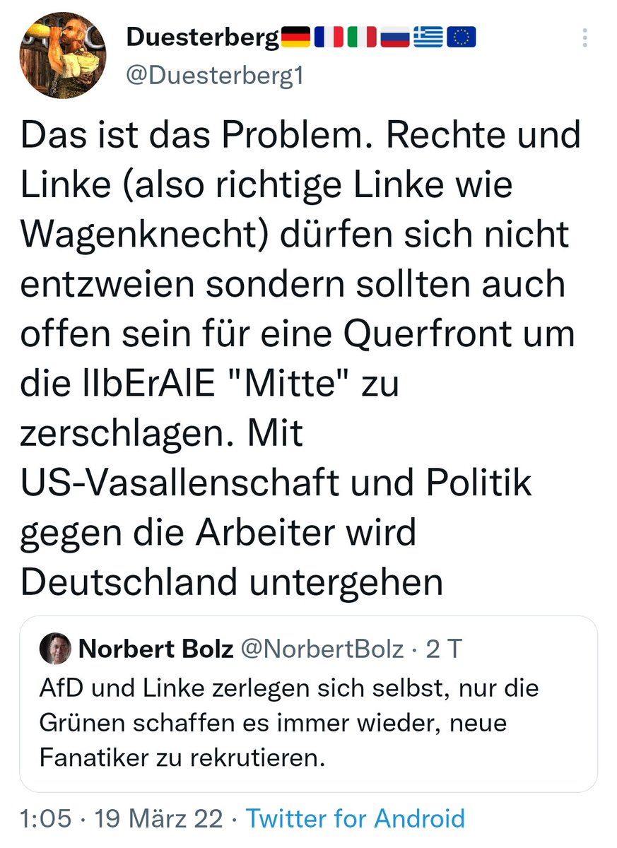 EchteLinke's tweet photo. Die #Querfront ruft. Entsprechend bunt auch die Flaggen im Profil. https://t.co/qjjza9zqFH