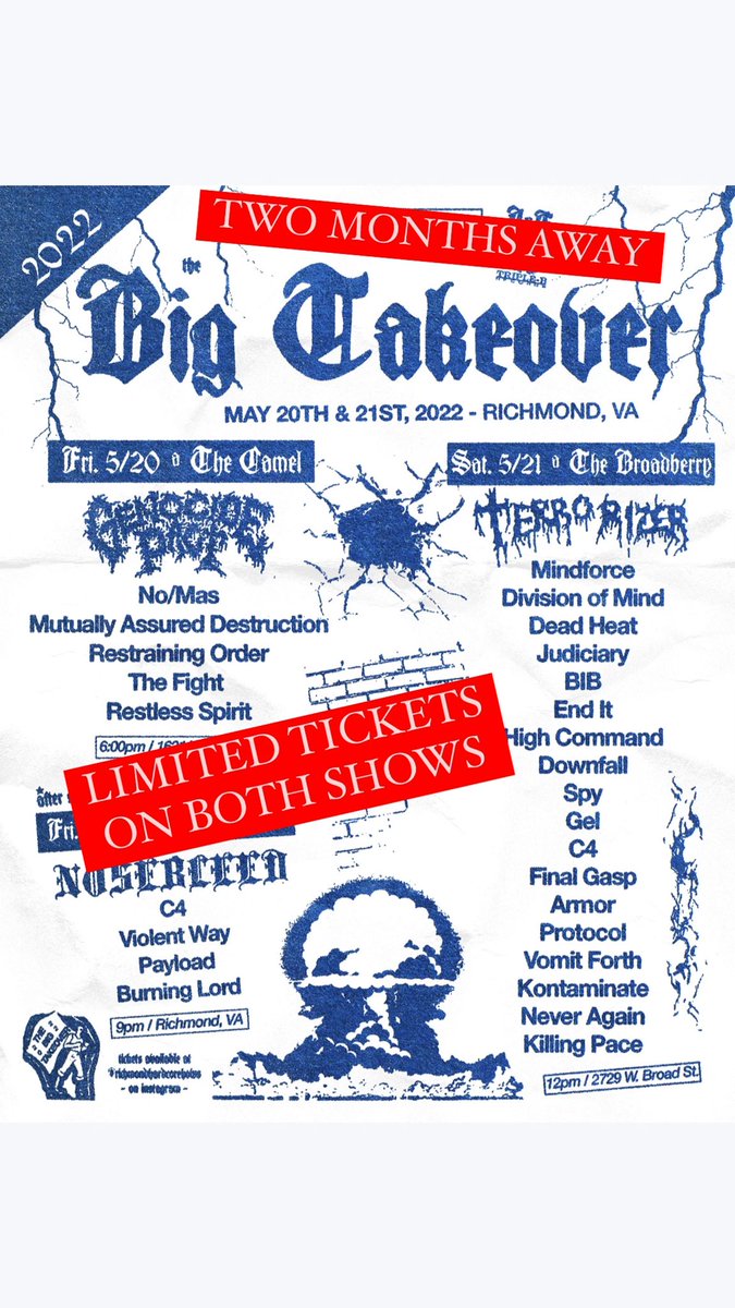 Officially 2 months away! I want to see the city flooded with every kind of freak imaginable. Share/RT this for the culture.

Get tickets to all shows, today: linktr.ee/Richmondhardco…