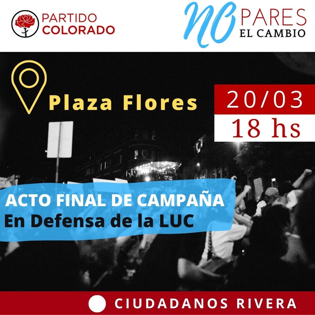 sebaarballo's tweet photo. Hoy Gran Acto Final de Campaña en Apoyo de la LUC en Rivera
@PartidoColorado @ciudadanos600
#elpartidocoloradonoderoga #noderogo #luc #VotaNO #VotaNOderogar https://t.co/Nvkgoo6bHV