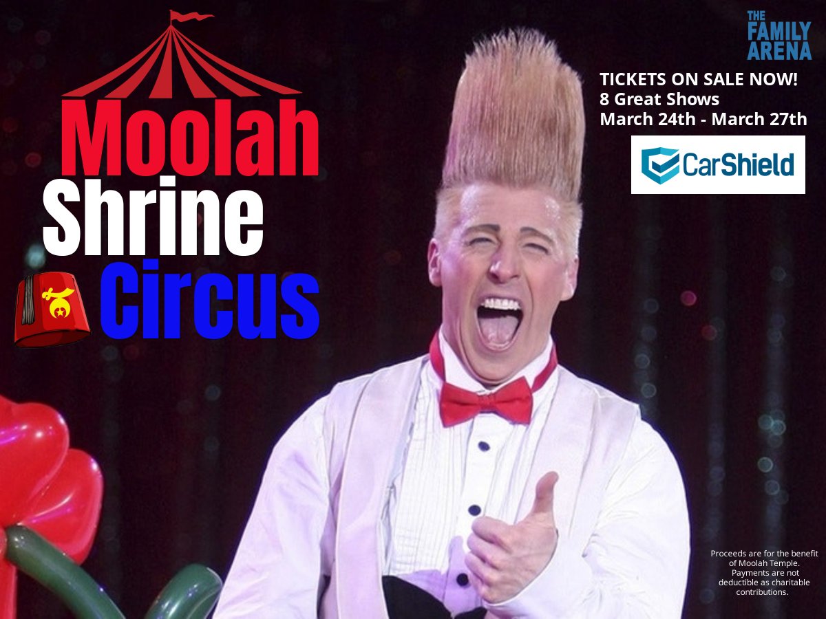 moolahcircus's tweet photo. All New Show
Moolah Shrine Circus! 
March 24th - 27th
Join the fun and excitement. 
https://t.co/ytISCviBzd 
#circus #familyarena #entertainment 
#clowns #familyfun https://t.co/zkM74AkPav
