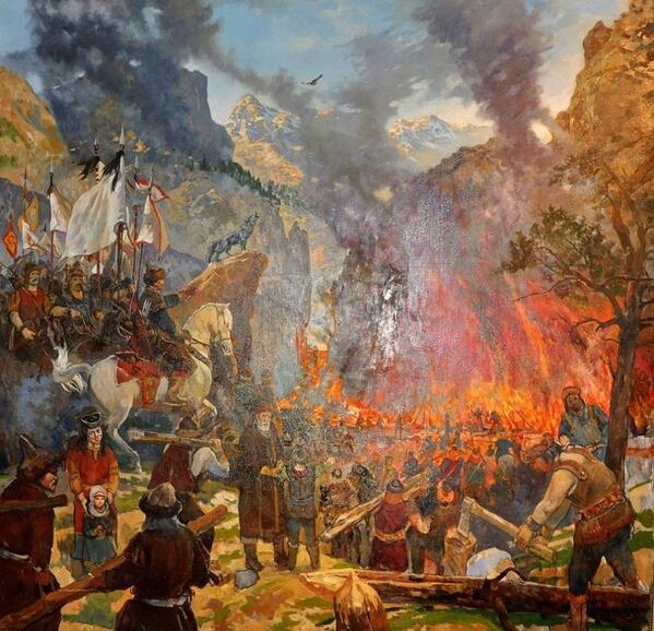 “Kurt bir delik buldu, gitti
Bir demirci takip etti,
Ocak yaktı, taş eritti
Açıldı yol kapağımız!

Büyük sevinç, büyük müjde
Bayram yaptık kentte, köyde
Torun, oğul, baba, dede
Büyüğümüz, ufağımız!

Börteçine kurdun adı,
Ergenekon yurdun adı!”

Ziya Gökalp