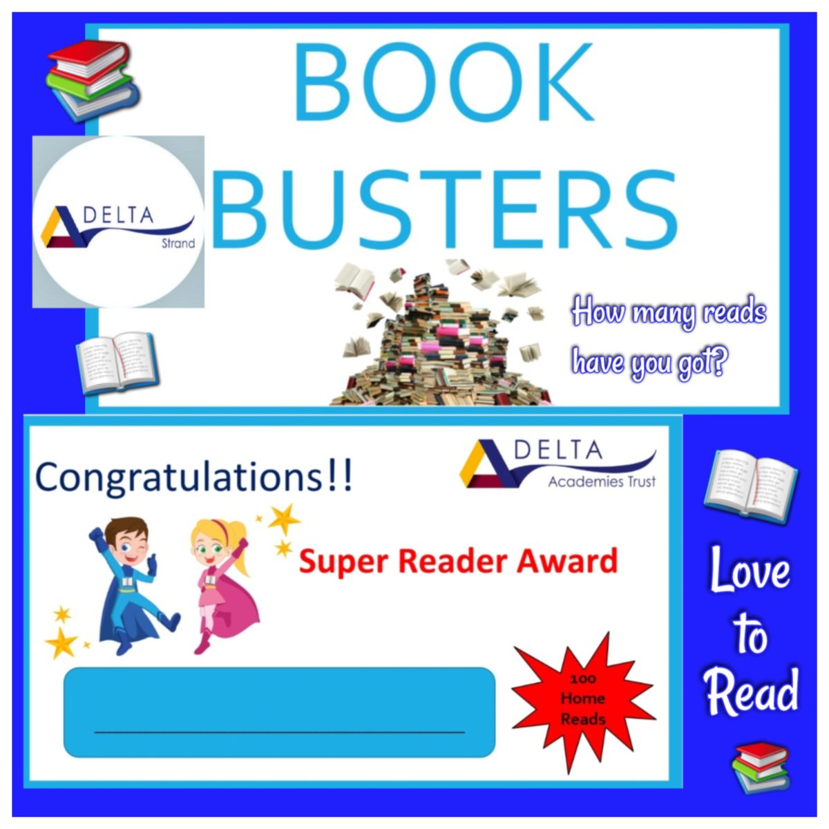 DeltaStrand's tweet photo. Please remember to bring your reading records to school to be checked and counted, our Book Busters Assembly will take place this week to celebrate the Amazing reading @DeltaStrand
#DeltaStrandReading #BookBusters https://t.co/zXwvZvzOf5