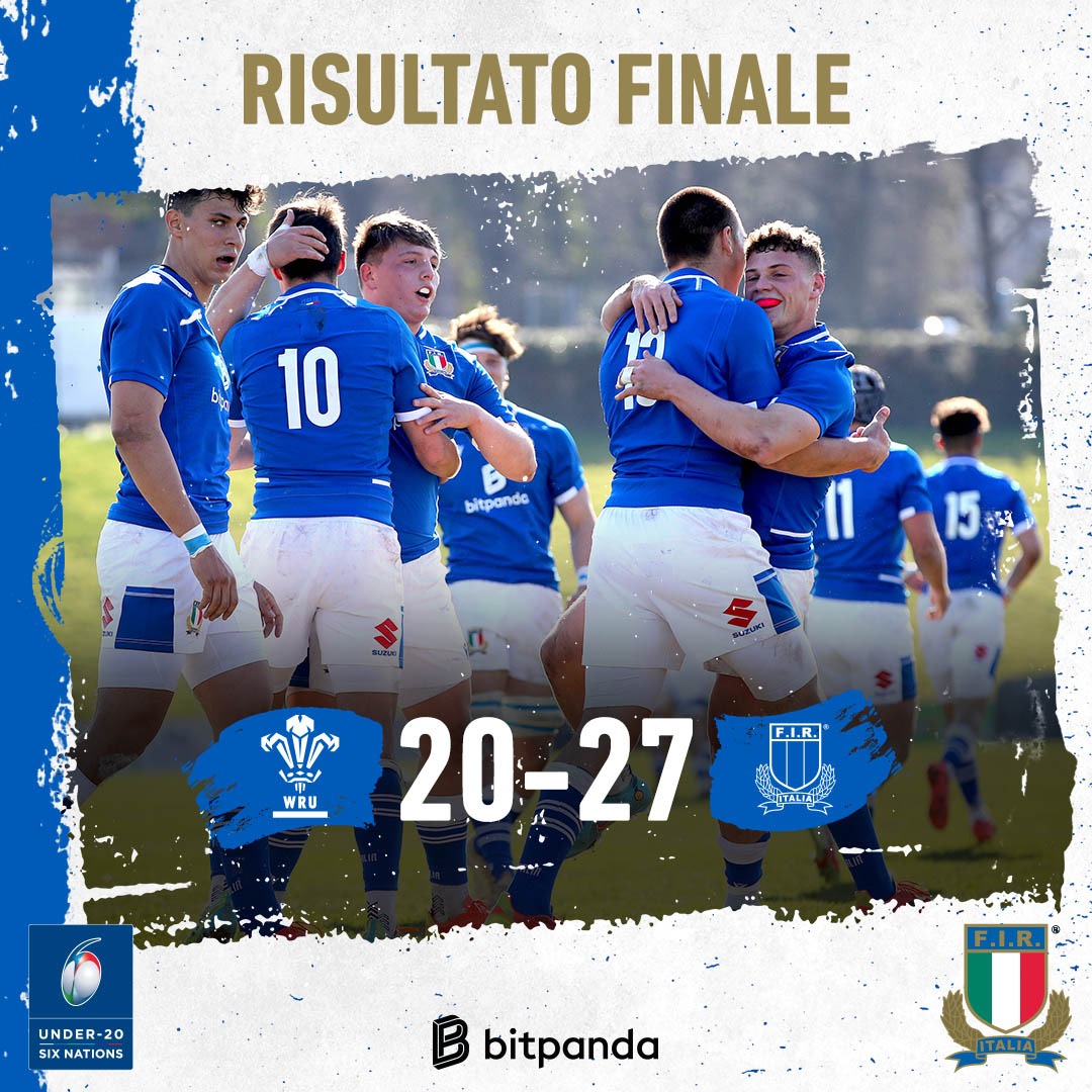 #WALvITA 🏴󠁧󠁢󠁷󠁬󠁳󠁿🇮🇹

Fischio finale a Calwyn Bay e l'#ItaliaU20 guadagna la terza vittoria nel Sei Nazioni di categoria, miglior risultato di sempre nel Torneo 🙌

#ItaliaU20 #SixNationsU20 
#insieme #rugbypassioneitaliana