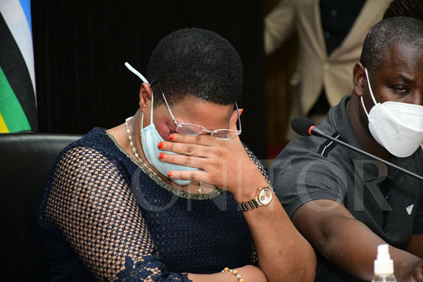 DailyMonitor's tweet photo. PHOTOS: Deputy Speaker @AnitahAmong reacts as she, alongside PM @RobinahNabbanja, Govt Chief Whip @Thomas_Tayebwa and other MPs/govt officials update journalists about the death of Speaker Jacob Oulanyah at Parliament on March 20, 2022.
#MonitorUpdates 
📸@DavyLubz https://t.co/IWTIuHyEZF