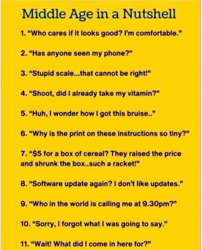 LaurieSahli's tweet photo. YES!!!! 😂😂😂 Reposted from Instagram @theaginggames Can anyone relate? 😂😂
#funnymemes #middleage #womenover50 #50isthenew30 #healthyover50 #ketoover50 #theaginggames #memes #aging #funnyaging #funnynotfunny https://t.co/vSRnBoQa9e