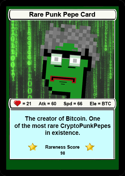 PepePeddler's tweet photo. The Rare Punk Pepe Card, 1 of my newest additions to the @DankDirectory &amp; One of the most rare @CryptoPunkPepes in existence. 🐸

https://t.co/ckSW8ck4zd https://t.co/OKdExTHP4a