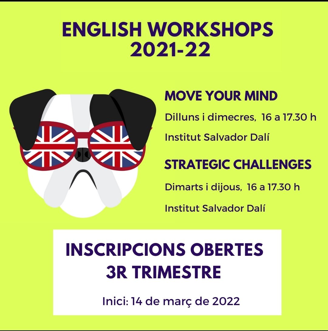 inselprat's tweet photo. Inscripcions obertes als English workshops: Strategic Challenges i Move your mind. #interseccions https://t.co/EVOXIBXR14