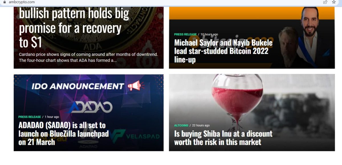 adadao_org's tweet photo. Adadao features on front page of renowned Crypto media news website @CryptoAmb .

Link- https://t.co/u6eX5eBJeO

#adadao #ido #BlueZilla #AMBCrypto https://t.co/CnPH0P2d2v