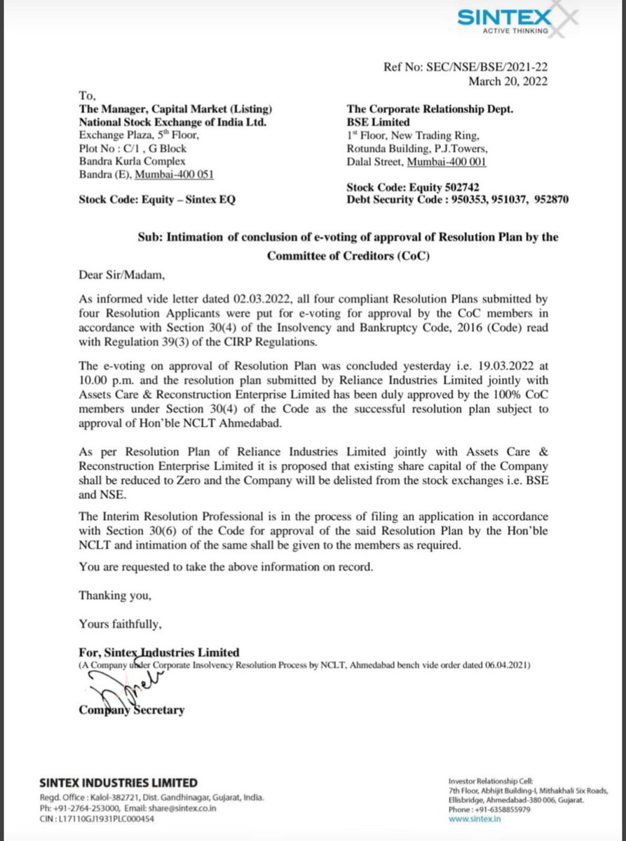 ASHISHGOSAI13's tweet photo. @darshanvmehta1 #AskDM
Sir sintex DELIST now all retailers??? https://t.co/rOGseBkFAO