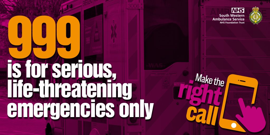 We're very busy at the moment.

999 is for life-threatening emergencies ONLY. 

Please do not ring back to ask for an estimated arrival time, only call back if the patient’s condition worsens or you no longer need our help. 

#MakeTheRightCall