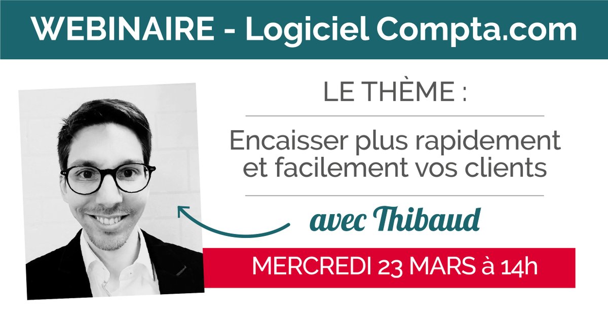 📣J-3 avant le webinaire de Thibaud : Encaisser rapidement et facilement vos clients.
Il vous explique tout sur notre solution d'#encaissement facilité grâce à notre logiciel Compta.com.
📆 Mercredi prochain à 14h00.

✔️ Inscrivez-vous ici : ow.ly/BKQz50IcBEP
