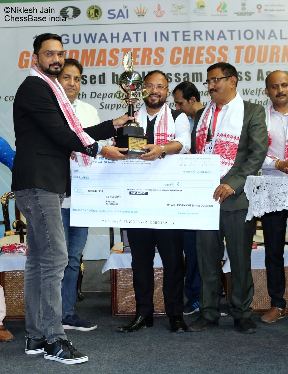 ChessbaseIndia's tweet photo. Pavel Ponkratov wins 1st Guwahati International GM Open 2022, @Nitin_chess third

Top 3
🥇GM Pavel Ponkratov 8.5/10
🥈GM Fawzy Adham 🇪🇬 8.5/10
🥉IM Nitin S 🇮🇳 8.0/10

📷Aditya Sur Roy and Niklesh Jain

#Chess #ChessBaseIndia #Guwahati https://t.co/YCZvFMhZ5i