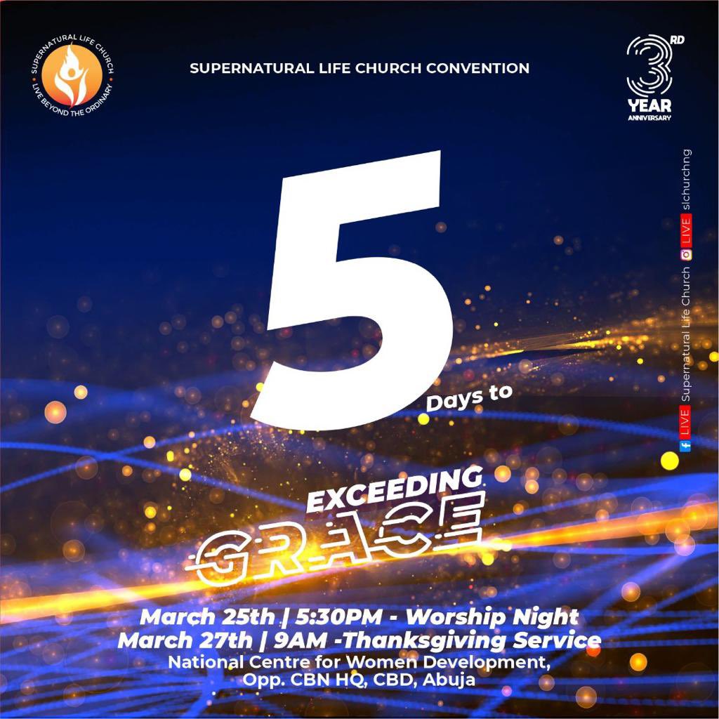 slchurchng's tweet photo. 5 more days to go 💃🏽💃🏽
Are you ready????
Join us  as we celebrate our power packed third year anniversary titled “Exceeding Grace”
Worship Night; March 25th / 5:30 pm
Thanks giving Service: March 27th /9am. 
Please spread the word! Come@with your friends and loved ones. 
#Slcis3 https://t.co/wJPHUmmVR4