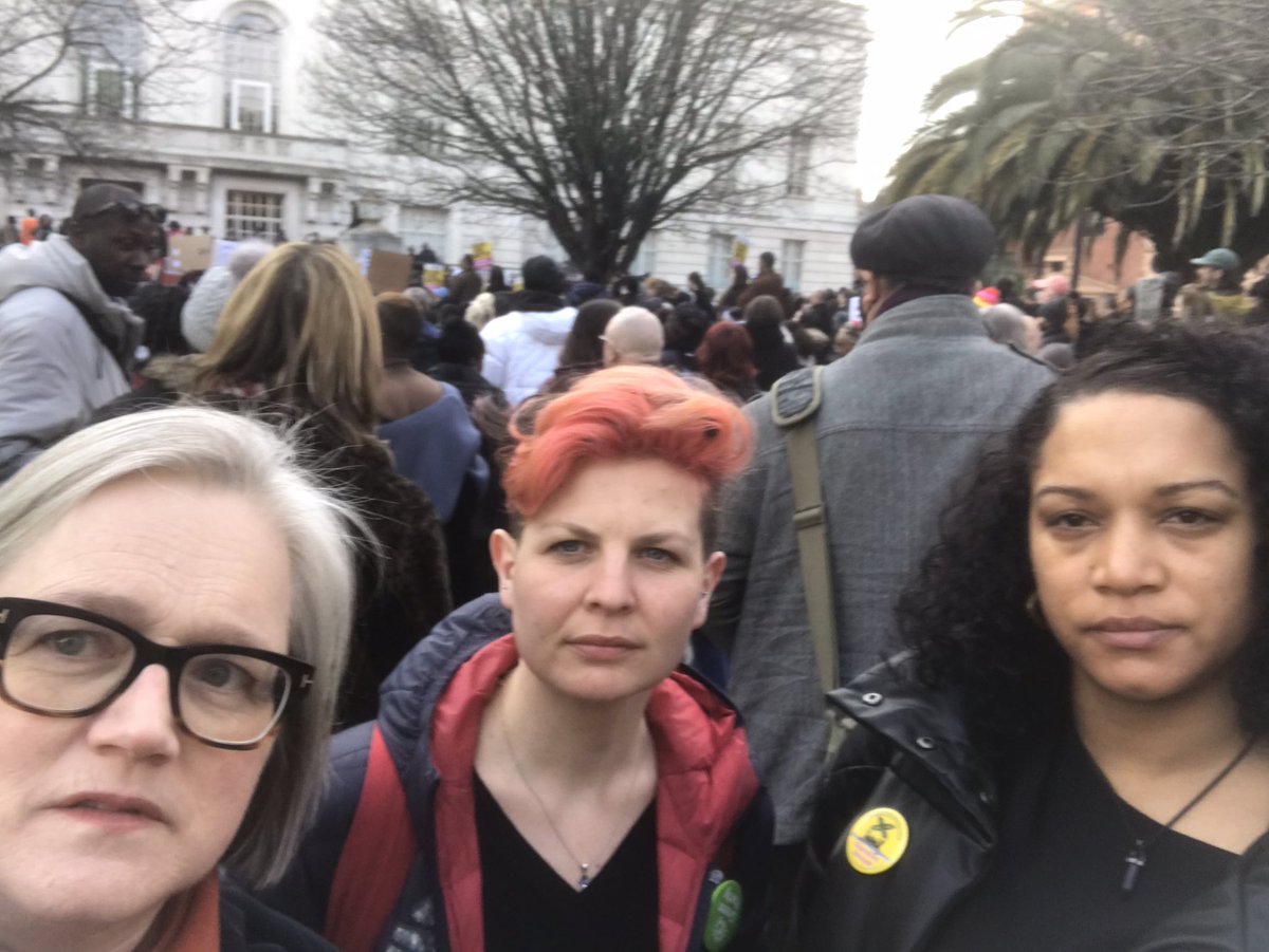 Me with Zoe Garnett from Hackney Greens and Cleo Lake from Bristol Greens stopping by at the protest for Child Q.