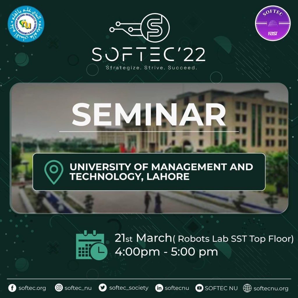 softecfast's tweet image. We are coming to UMT Lahore! 
SOFTEC&apos;22 is near! Get a chance to meet team SOFTEC&apos;22 and attend a seminar with all the information you need to know about the event. See you there. Stay tuned.

#softec2022
