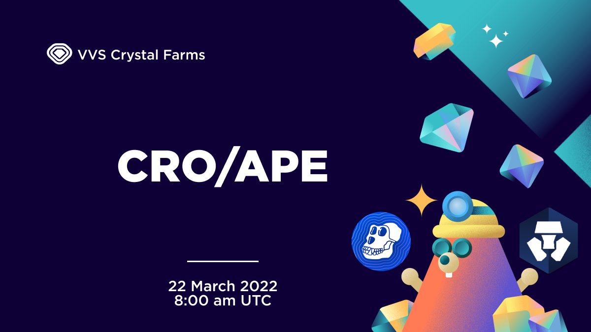VVS_finance's tweet photo. $APE just landed on Cronos 🐵!  

Trade and Farm $APE, @BoredApeYC’s governance token on VVS

💎 Liquidity has been added for $CRO - $APE
⏰ Farm for $CRO - $APE will go live on March 22nd, 8:00 AM UTC 💎

#APECOIN #BAYC https://t.co/YY8juxLXUG