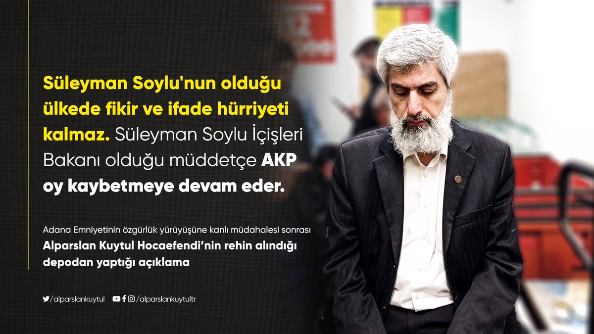 alparslankuytul's tweet photo. Süleyman Soylu'nun olduğu ülkede fikir ve ifade hürriyeti kalmaz.

AlparslanHocaya DepodaGözaltı
#AdanaEmniyeti
https://t.co/5OIKeStCY3 https://t.co/xkndEapomU