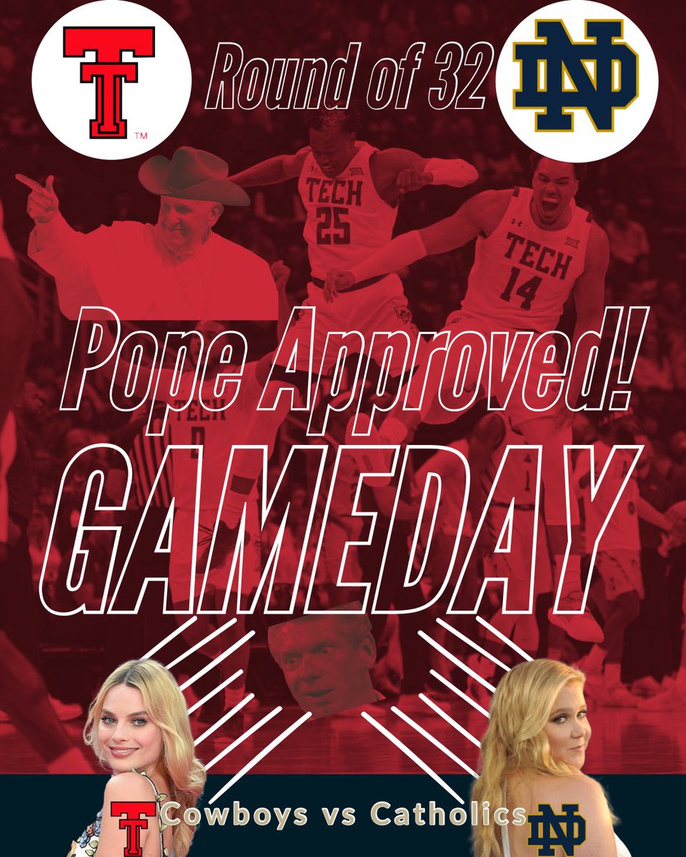 ShermStu_2's tweet photo. @CoachBeansTTU @RamblinRaiders Texas Tech vs Notre Dame = Margot vs Amy! #popeapproved #MarchMadness https://t.co/JRkWKs3U3q