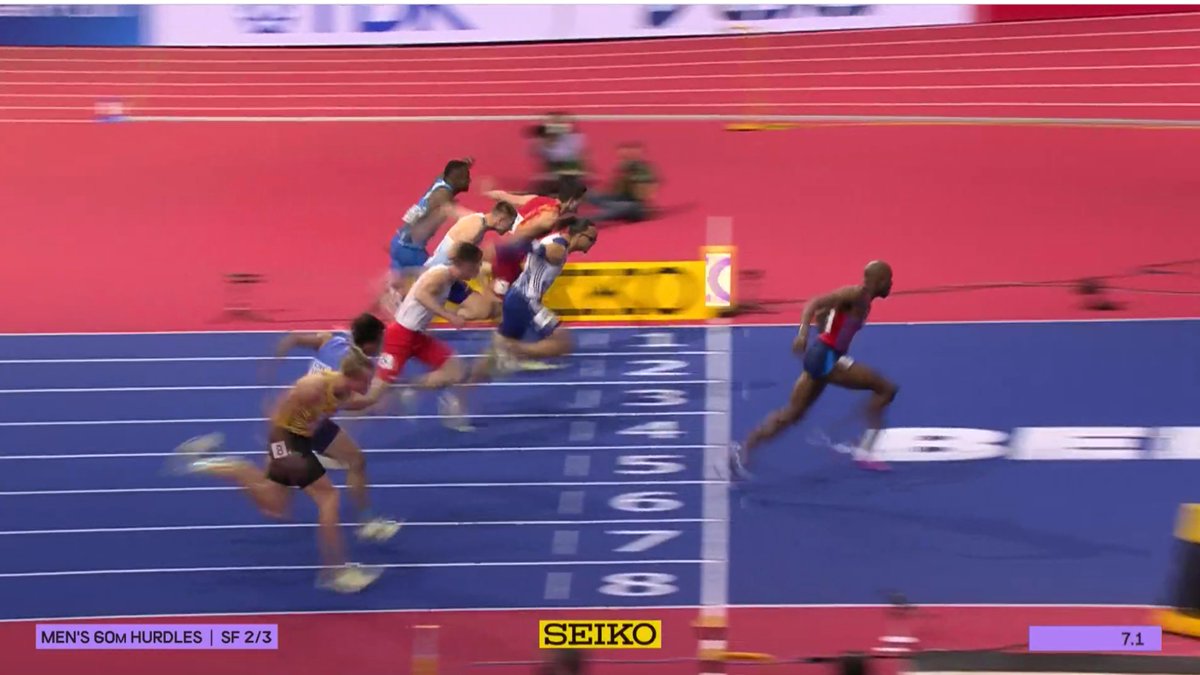 TrackTownUSA's tweet photo. Grant just equaled his world record in the SEMIS 🤯👀🔥

7.29 for @Flaamingoo_. Finals later today.

#WorldIndoorChamps https://t.co/HAMQ8iQhhW