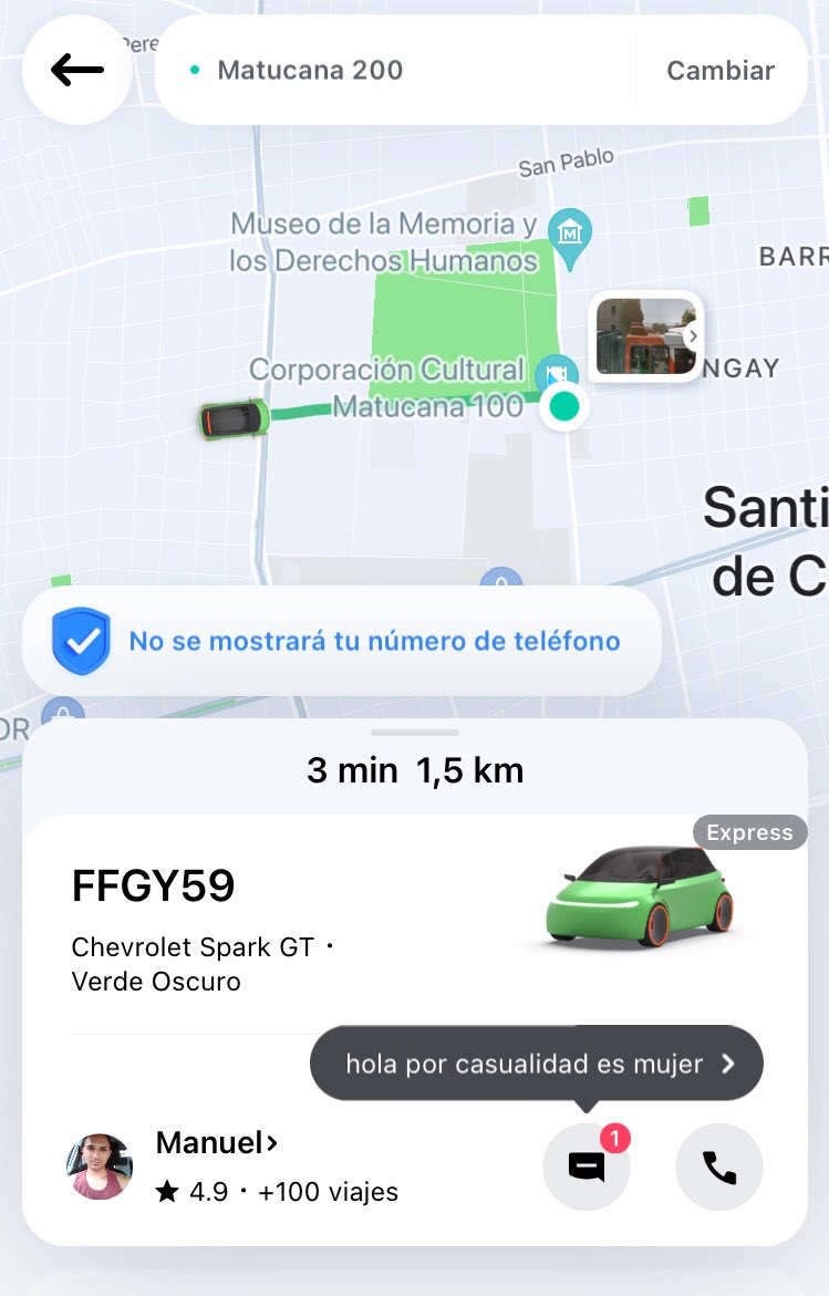 darcemau's tweet photo. ¿Qué se traen entre manos estos choferes de @chile_didi que andan preguntando si el pasajero es mujer y si no, te cancelan el viaje? https://t.co/qVuqMjIdUE