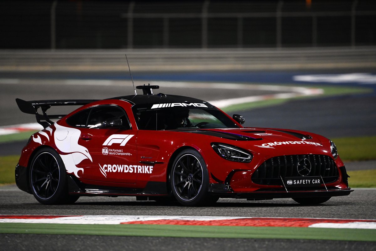 MercedesAMGF1's tweet photo. For the first time in @F1 '22 the @MercedesAMG Black Series FIA Safety Car is deployed. 

Lewis and George will be P5 and P6 on the restart - with all the front runners on Softs. 👀 https://t.co/ixY4PDdwx4