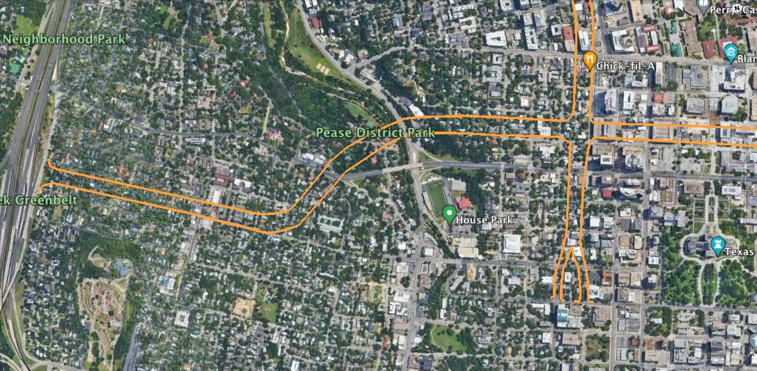 rethink35's tweet photo. The Crosstown Expressway and the Central Expressway would have connected MoPac with I-35 and the unbuilt Koenig Freeway.

Had it built, it would have changed the urban fabric of Austin forever. https://t.co/6Tg5Zbb7IO