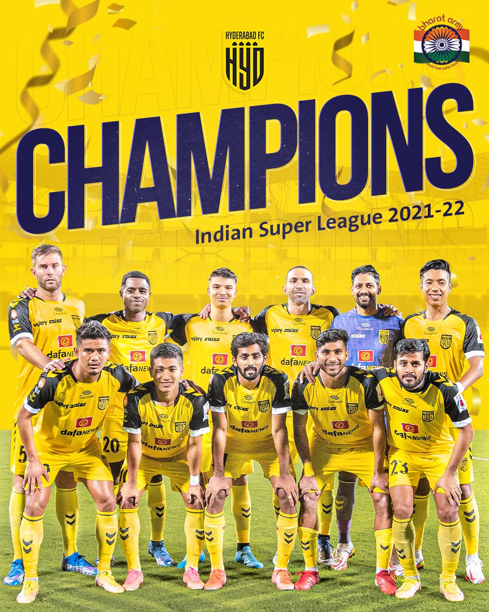 thebharatarmy's tweet photo. 🏆 CHAMPIONS! Hyderabad FC lift their maiden Hero ISL trophy ⚡

📸 Hyd FC • #hydfc #hfc #heroisl #ThisIsOurGame #HFCKBFC #BharatArmy https://t.co/E2GHaXg1xl