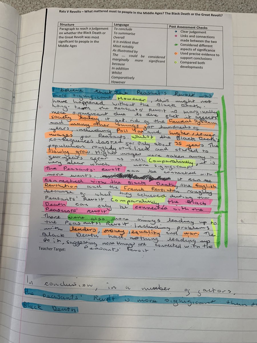 KatieAmery's tweet photo. Light touch judgement on significance with Y7. EQ: What mattered most to people in the Middle Ages; the Black Death or the Great Revolt? https://t.co/k4rWpL5Cls