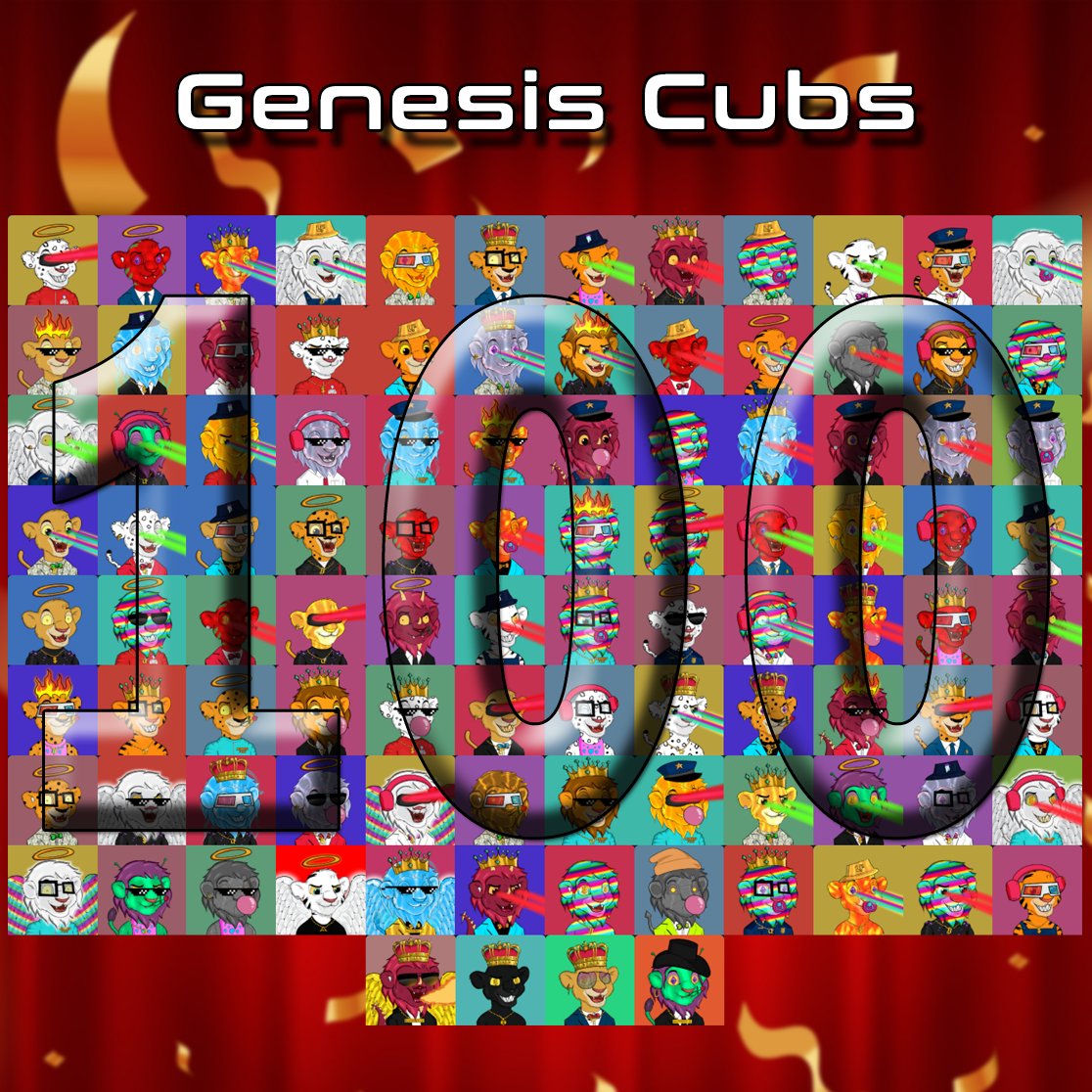 🦁Genesis Cubs - SOLD OUT🦁

All 100 Genesis Cubs have now been born! 🚀

You can still breed non genesis leaders to get non genesis cubs however

Genesis Cubs have a 10x higher earn rate in the Metaverse casino with only 1 listed for sale in the collection👀