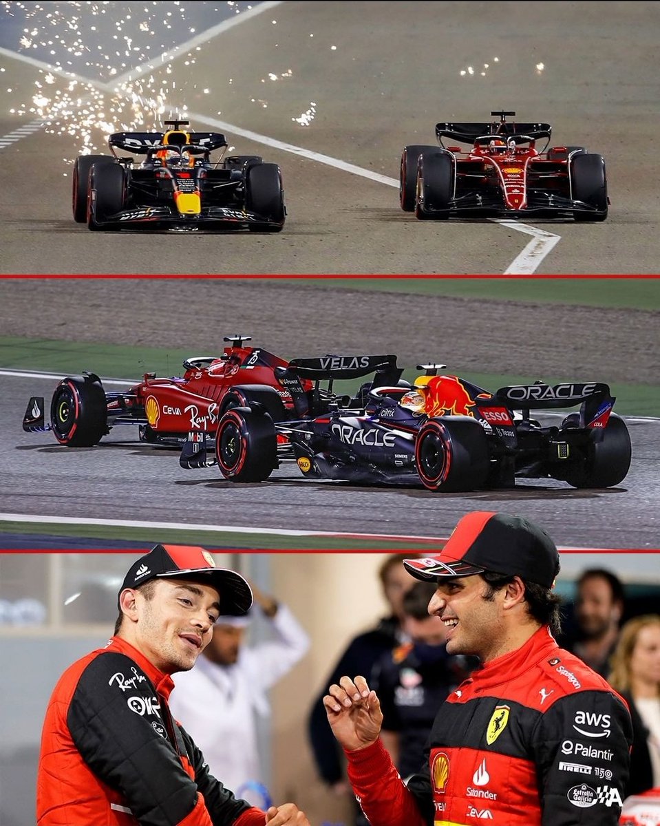 OPenguinn's tweet photo. The Ferrari are back back??? 
If they win the next race it's official 
#BahrainGP https://t.co/45SljKjNh3