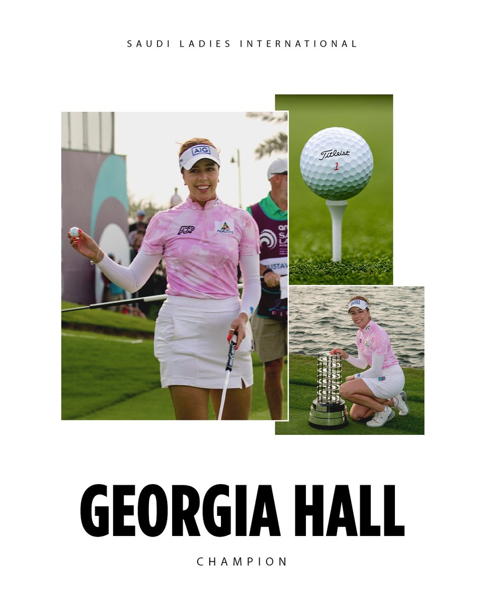 TitleistEurope's tweet photo. Wire-to-wire win in Saudi 👊
Titleist Pro V1x loyalist @georgiahall96 led from start to finish to take victory by five shots (😮) at the #SaudiLadiesInt.
Yes Georgia!
#AlwaysBringYourBest https://t.co/MZBLsHoHHP
