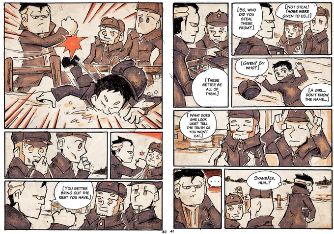 Latest chapter of Lotta Svärd had characters speaking Russian for a brief moment, thanks to @Elven_Tankman for the help.
I drew the scene so that it isn't necessary to know what they say, but here's the English version of it. 