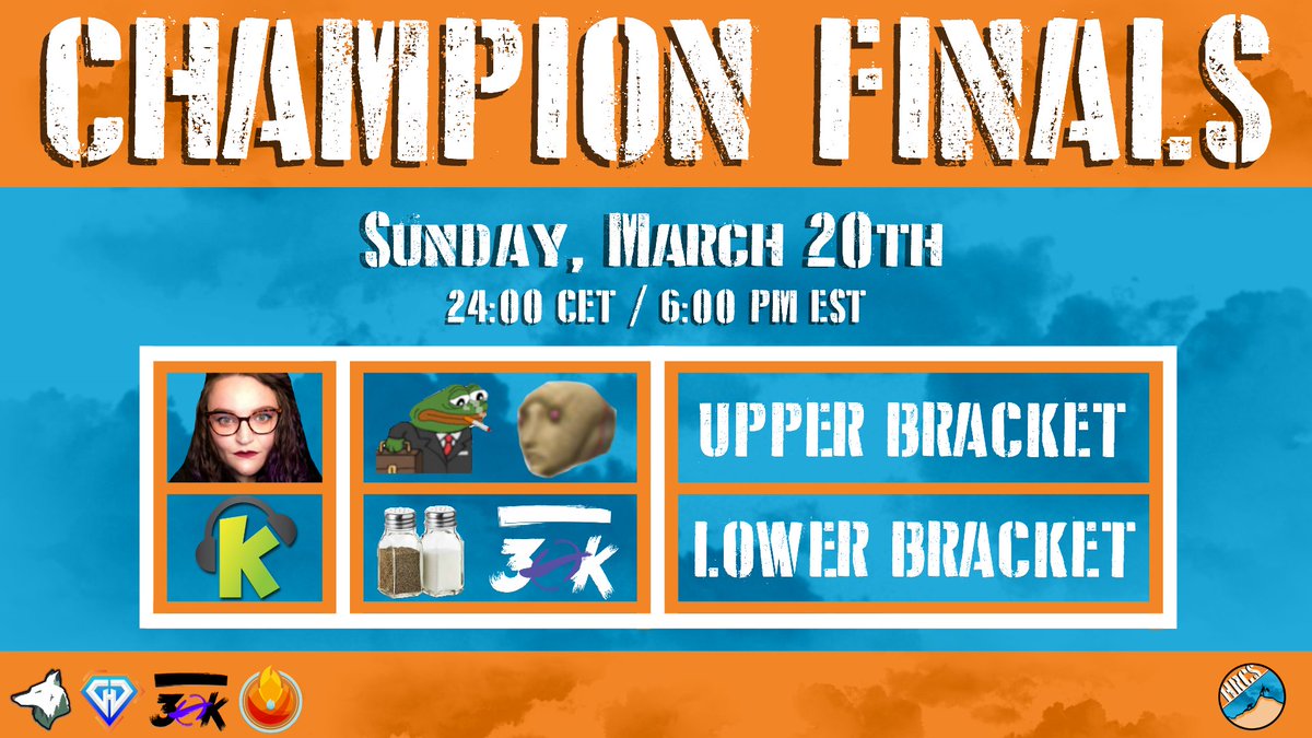 heroes_rise's tweet photo. 🏆 CHAMPION FINALS ARE TONIGHT 🏆
🕕 24:00 CET / 6:00PM EDT

🔶 Upper Bracket
🔷 SmogeBusiness v. Manchickens
🎙️ @JazzaleneGames &amp; @funz_hots 
📺 https://t.co/NxUNNyT0RJ

🔶 Lower Bracket
🔷 Salt and Pepper HOTS v. @30korg Violet
🎙️ @TheKrushinator 
📺 https://t.co/RdJNTvdlj3 https://t.co/9XRbAWQEAG