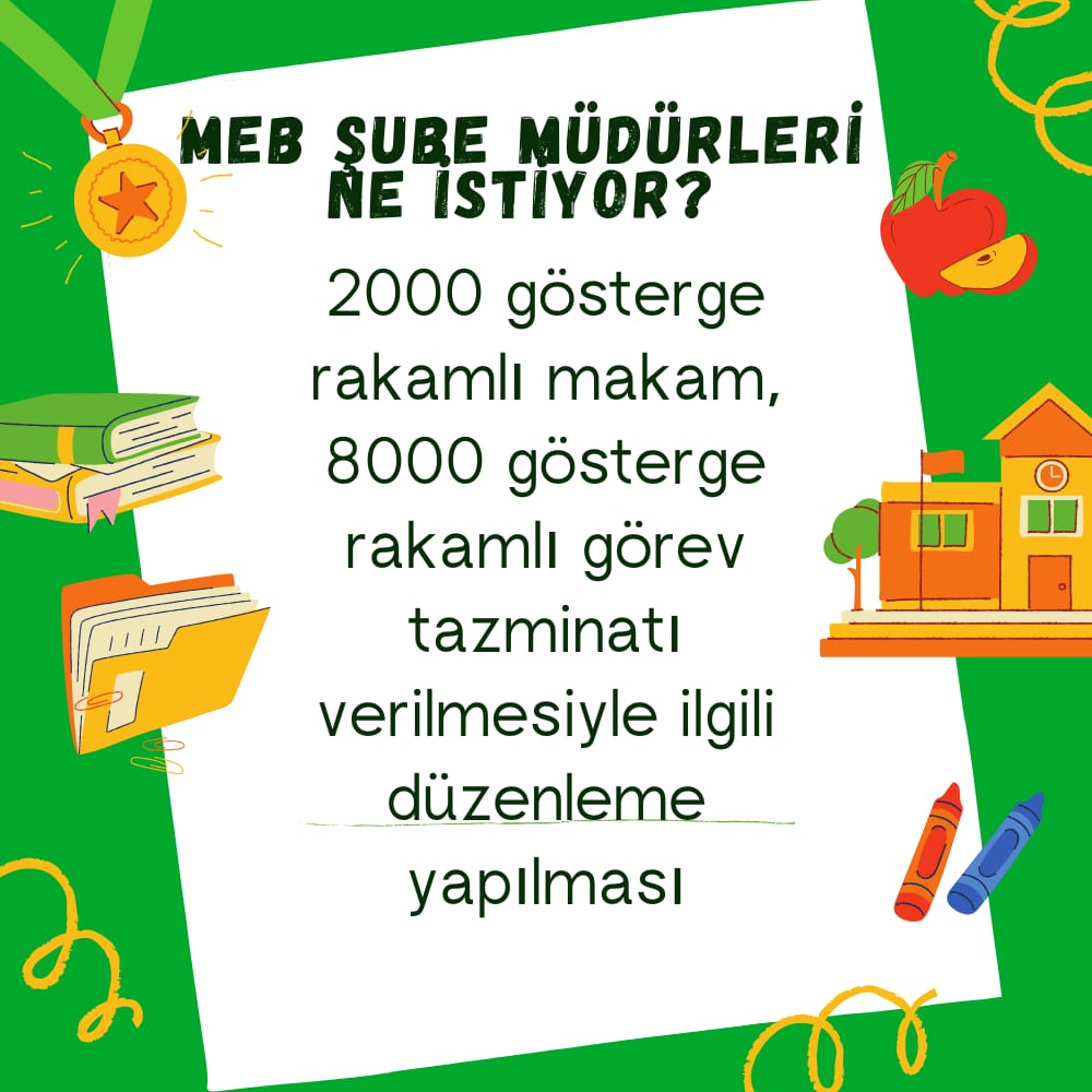 #MebSubeMudurleri  
Özel Hizmet tazminatının 240 olarak revize edilmesini istiyoruz.

<a href="/tcbestepe/">T.C. Cumhurbaşkanlığı</a> <a href="/RTErdogan/">Recep Tayyip Erdoğan</a> <a href="/csgbakanligi/">T.C. Çalışma ve Sosyal Güvenlik Bakanlığı</a> <a href="/dbdevletbahceli/">Devlet Bahçeli</a> <a href="/vedatbilgn/">Vedat Bilgin</a> <a href="/_aliyalcin_/">Ali YALÇIN</a>
<a href="/TalipGeylan06/">Talip Geylan</a> <a href="/tcmeb/">Millî Eğitim Bakanlığı</a> <a href="/NazimMavis/">Dr. Nazım Maviş</a> <a href="/israfilkisla/">İsrafil KIŞLA</a> <a href="/kemalsamlioglu/">Kemal ŞAMLIOĞLU</a> <a href="/emrullahisler/">Emrullah İŞLER</a>
<a href="/habibeocal46/">Habibe Öçal</a> <a href="/oerdem42/">Orhan Erdem</a>