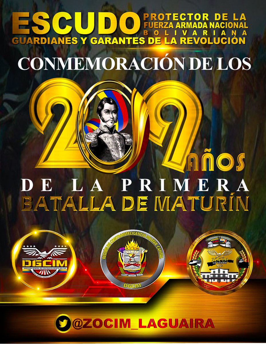 🇻🇪 @ZOCIM_LAGUAIRA ||#20Mar Rescatando el valor de la historia, Conmemoramos los 209 años de la Primera Batalla de Maturín, dónde el General José Francisco Bermúdez, luchó aguerridamente.
#FANBInvicta #YoSoyFANB #LaGuaira #FANB #GarantesDeLaDemocracia #DGCIM