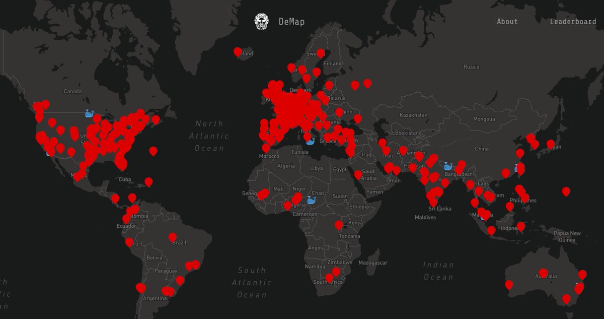 DeGodsNFT's tweet image. This is DeMap. 

A map of DeGod holders around the world. We're global.

Go add your DeGod to the map: demap.xyz